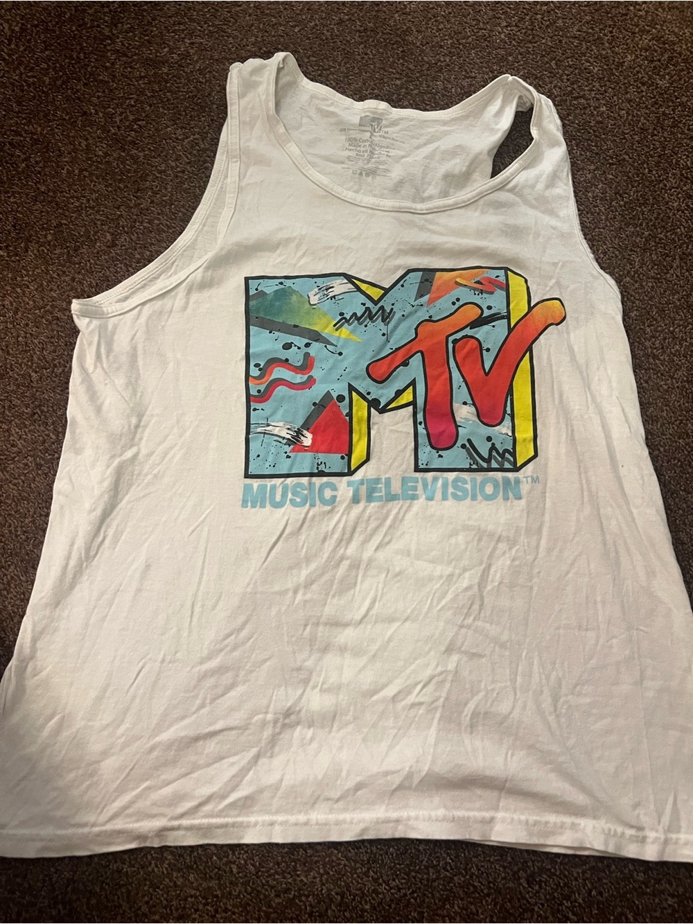 MTV White Tank with Retro Multicolor Logo